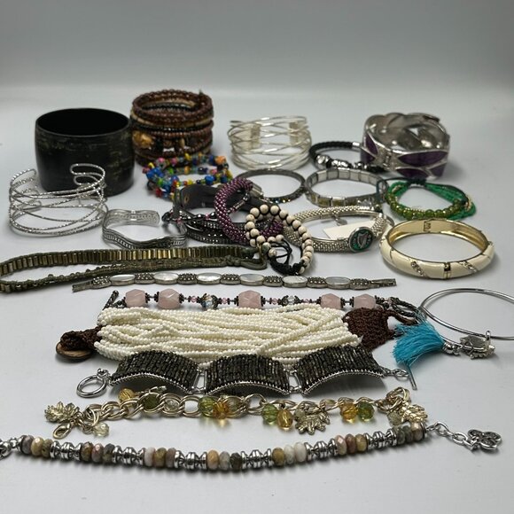 Bracelet Lot Mixed Styles Colors Materials Boho Beaded Chain Layered Statement - Picture 11 of 12